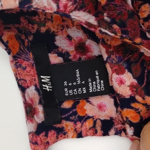 H&M women's size 6 floral fitted dress ruffle long sleeve lined - Picture 7 of 12